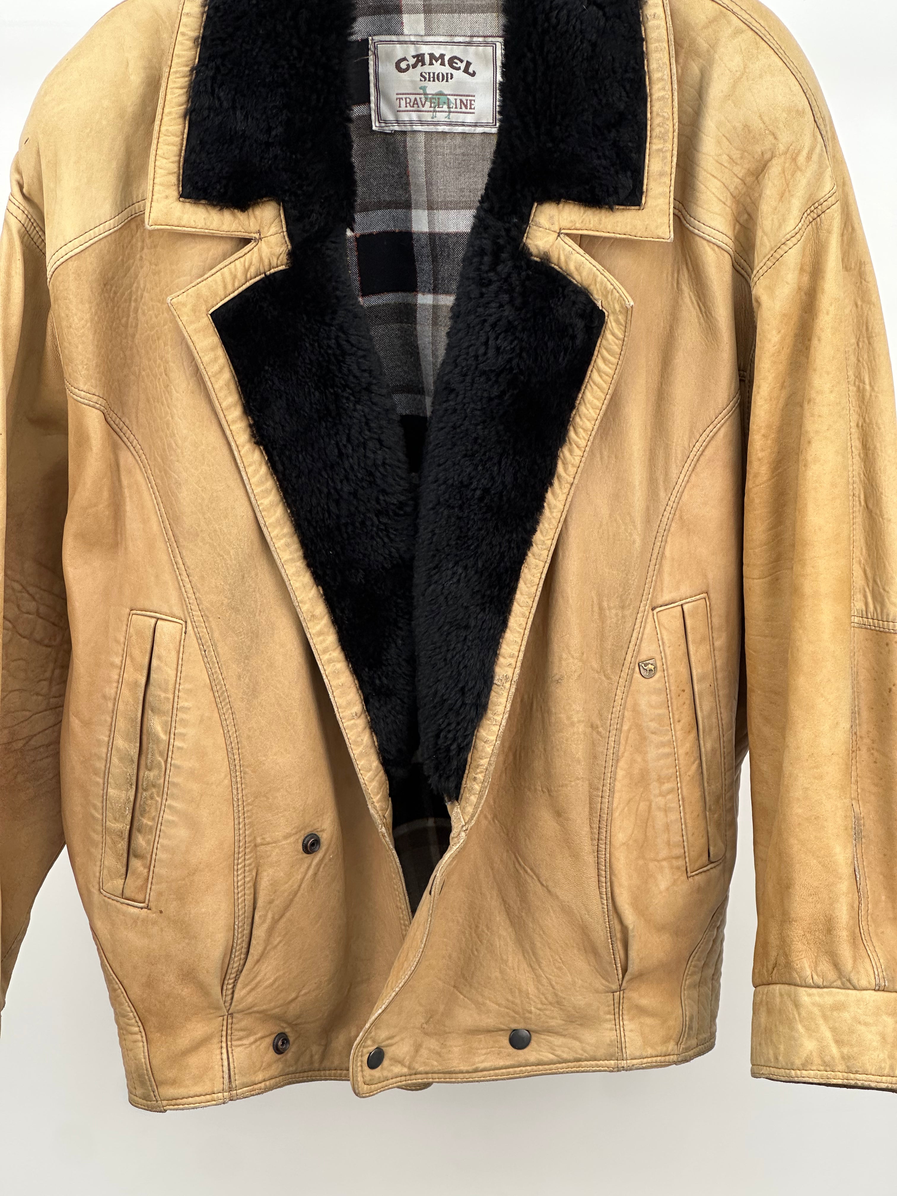 CAMEL JACKET IN REAL LEATHER
