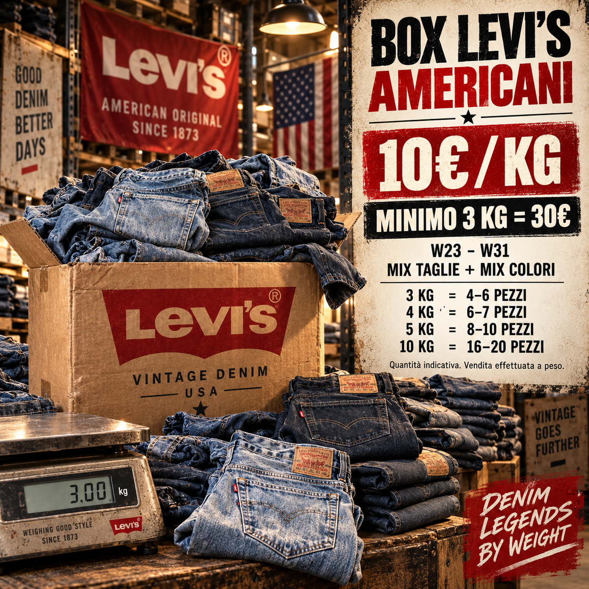 Box Levi's Americani vintage venduti a peso - 10 euro al kg